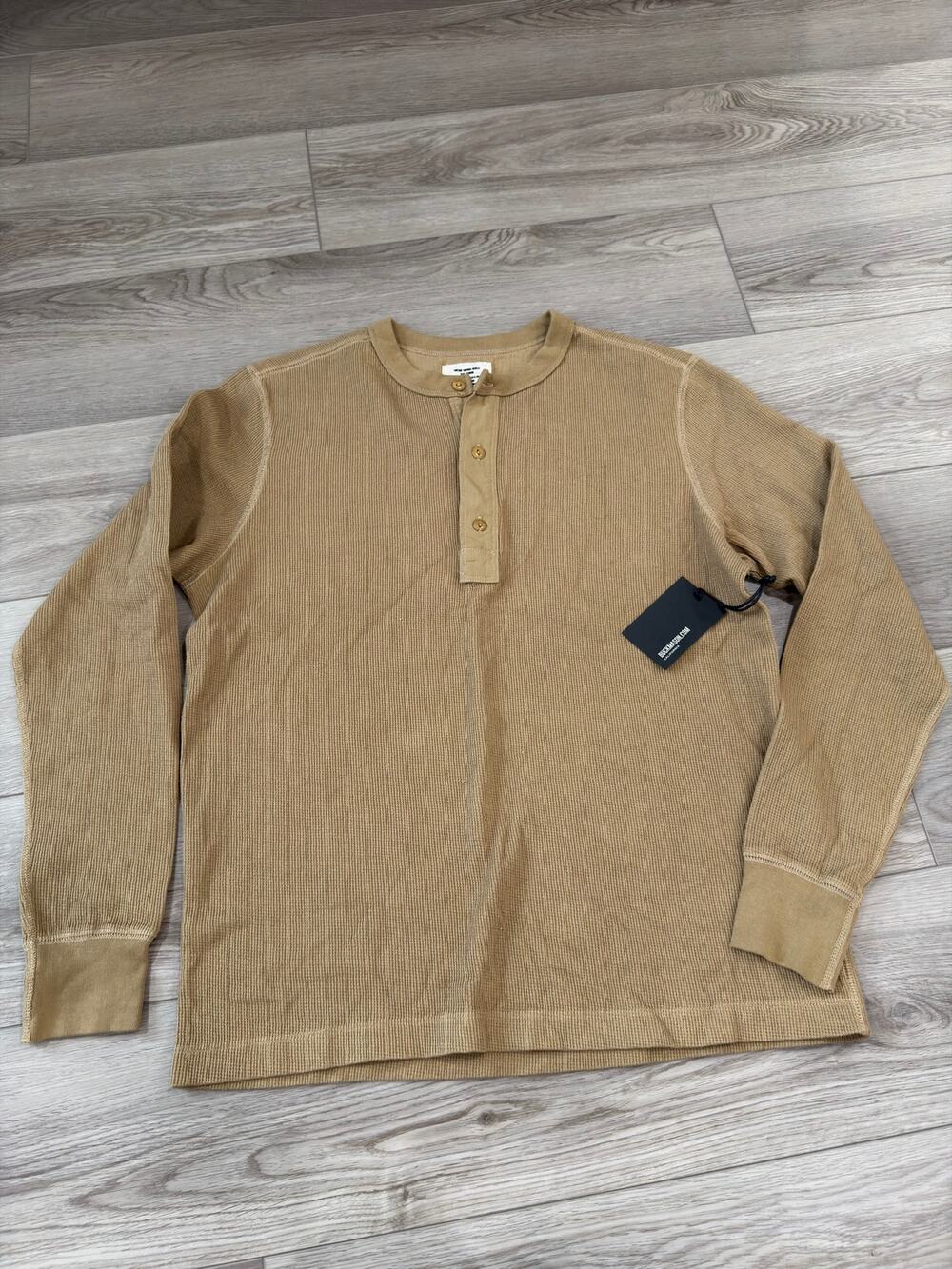 Buck Mason Sandstone Vintage Thermal Henley Waffle Cotton Layering Casual M NWT